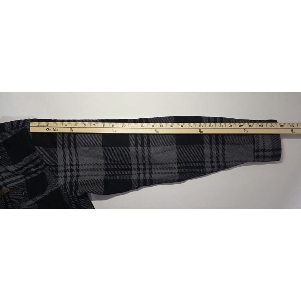 Orvis Shacket Men Medium Black Gray Plaid Heavy Flannel Shirt Jacket Button Up - Picture 9 of 13
